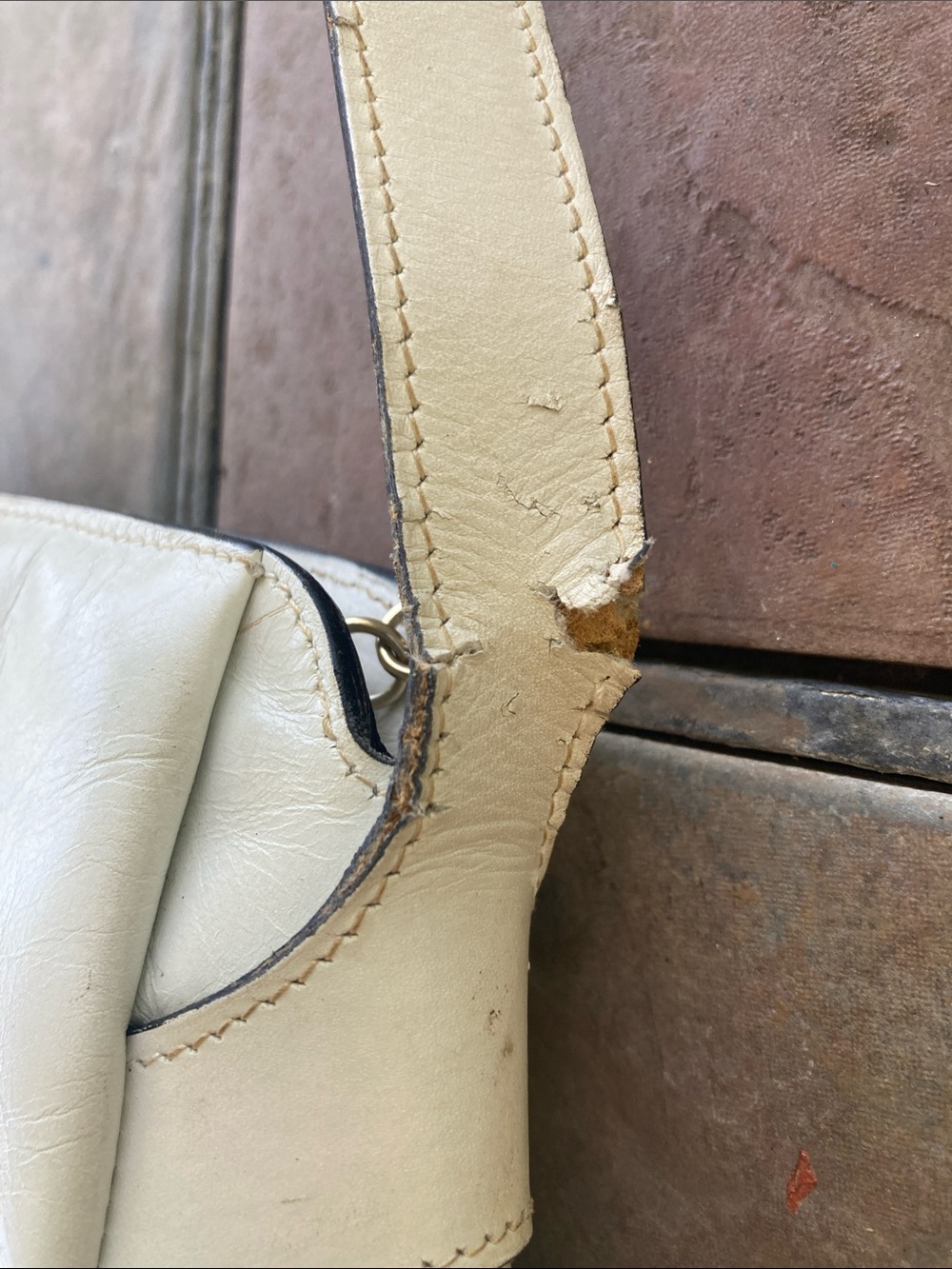 Distressed Salvatore Ferragamo Cream Leather Crossbody with Gold Hardware - Picture 7 of 10